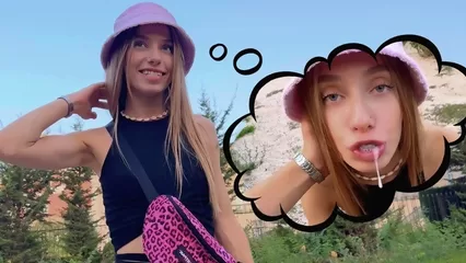 Молодая телка сосет в парке бывшему парню